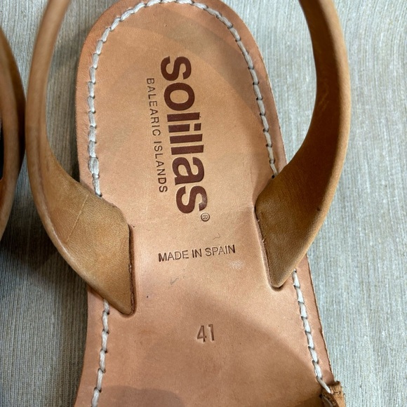 SOLILLAS Sz 41 Leather Avarca Menorca Slip On Slides Flats Tan Peep Toe Sandals - Picture 6 of 12